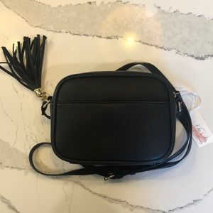 Black Faux Leather Crossbody with Tassel